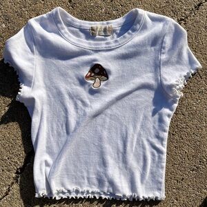 Altar’d State White T-Shirt with Mushroom Patch